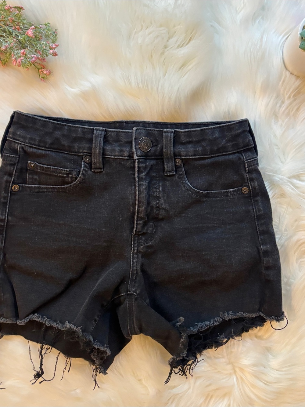 AE High Rise Shortie Black Denim Shorts